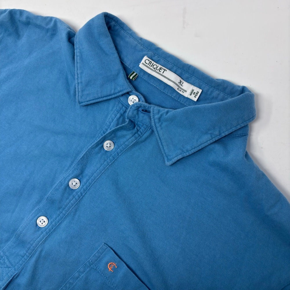 Criquet Players Polo Men's XL Slim Fit Blue Organic Cotton Pocket Shirt